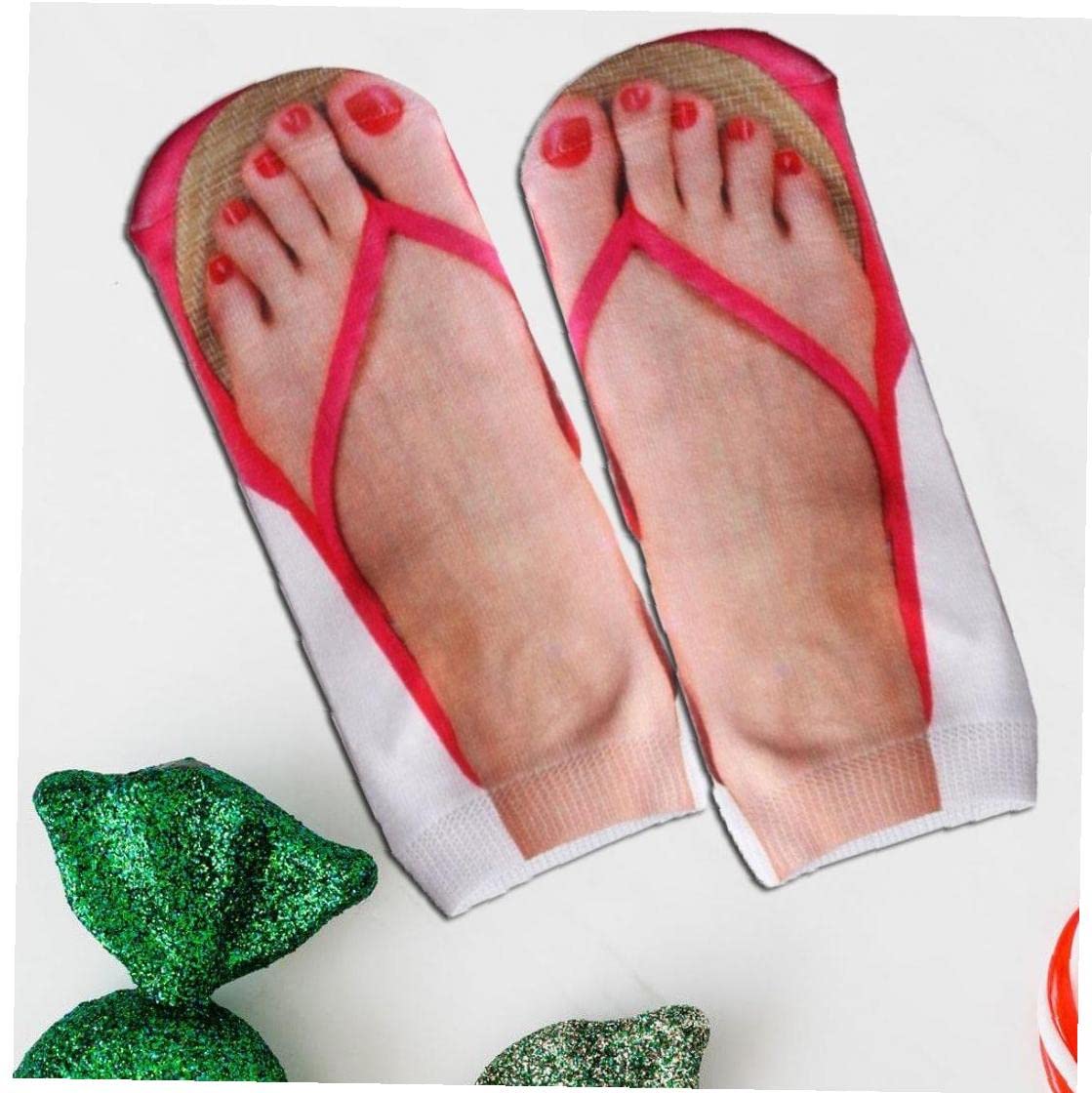 Calze alla caviglia unisex cotone taglio basso divertenti 3D infradito