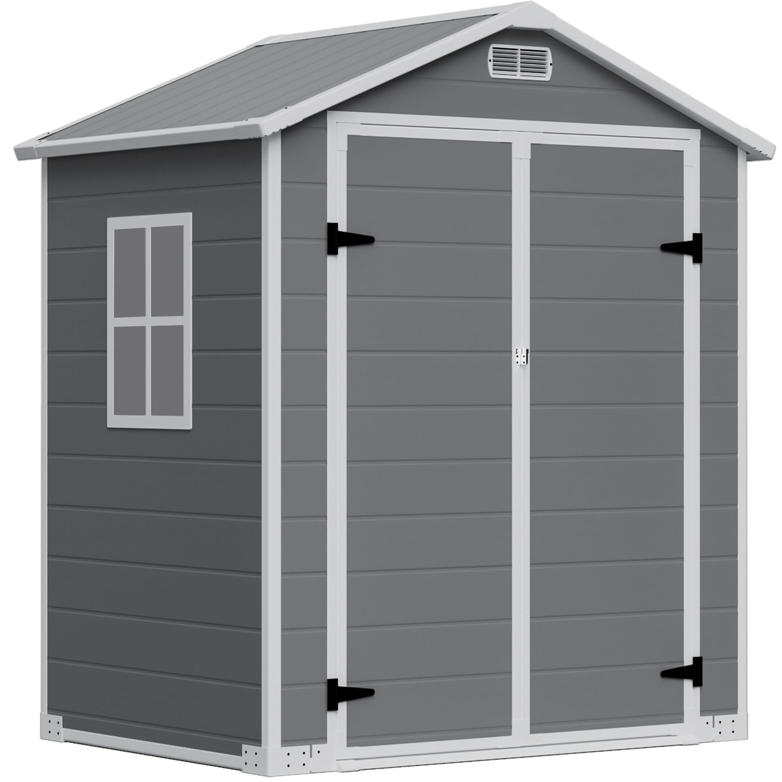 LARBANKE Caseta de jardín resistente a la intemperie, 4,11 m³, plástico, 183 × 143 × 201 cm, caseta con suelo y techo, cobertizo con puerta con cerradura, ventilación, ventana y rampa, para jardín