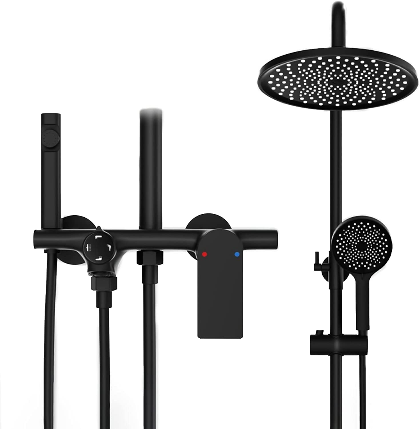 OZBMA Shower Rainfall System with Tub Spout Faucet Set Wall Mounted Combo Height Adjustable Handheld Shower, Round Head, Bidet Mist,Chro Decoration (Black A)