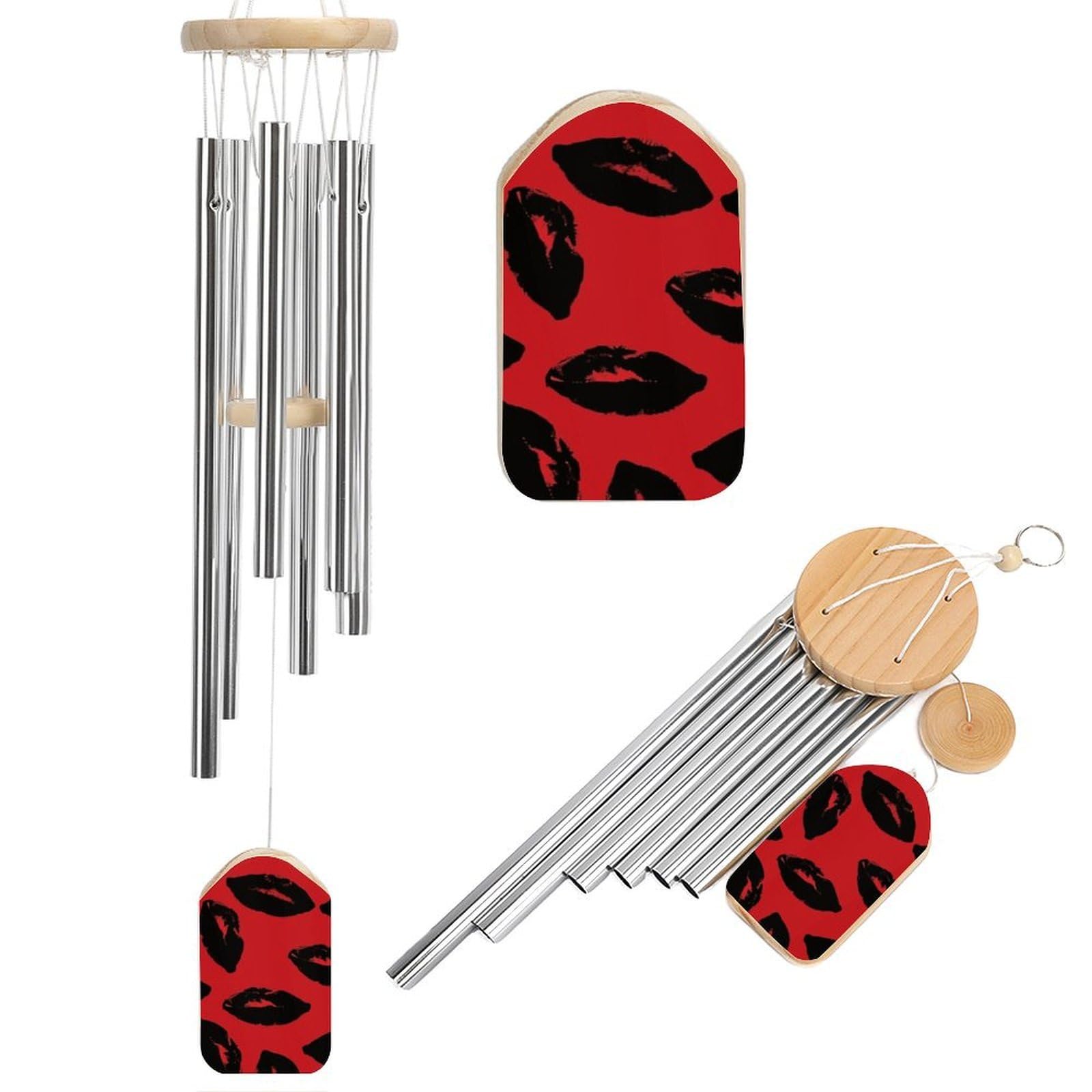 Carillon à vent commémoratif aluminium à lèvres rouges et noires pour jardin