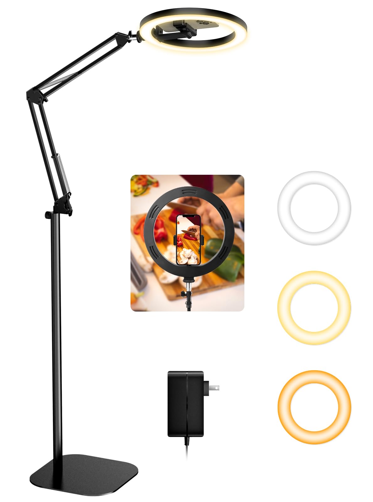 Upgrade 18W Ring Light with Stand Tripod for iPhone, 10” Ultra Bright Overhead Phone Camera Mount Selfie Light with Remote Control for Video Recording,Content Creation,Streaming,TikTok,YouTube