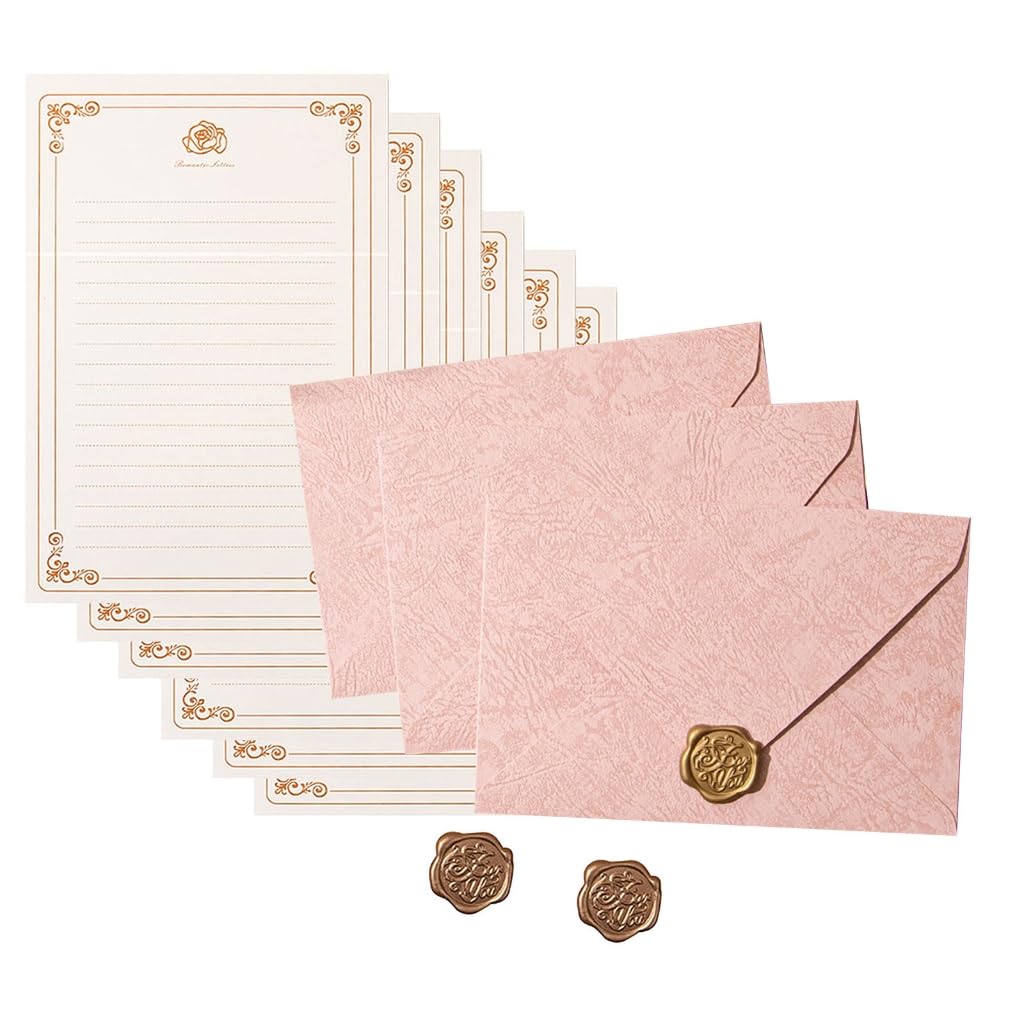 Vintage Paper Stationery Set 6 Letter Lined Sheets 3 Matching Envelopes Seal Stamp Sticker for