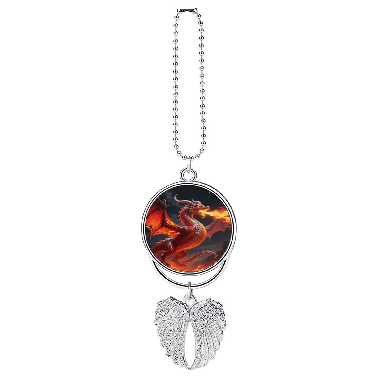 Fire Dragon Car Pendant Car Rearview Mirror Pendant Custom Photo Car Hanging Ornament Car Rear View Mirror Hanging Accessories Angel Wing Car Charm Gift for Men Women