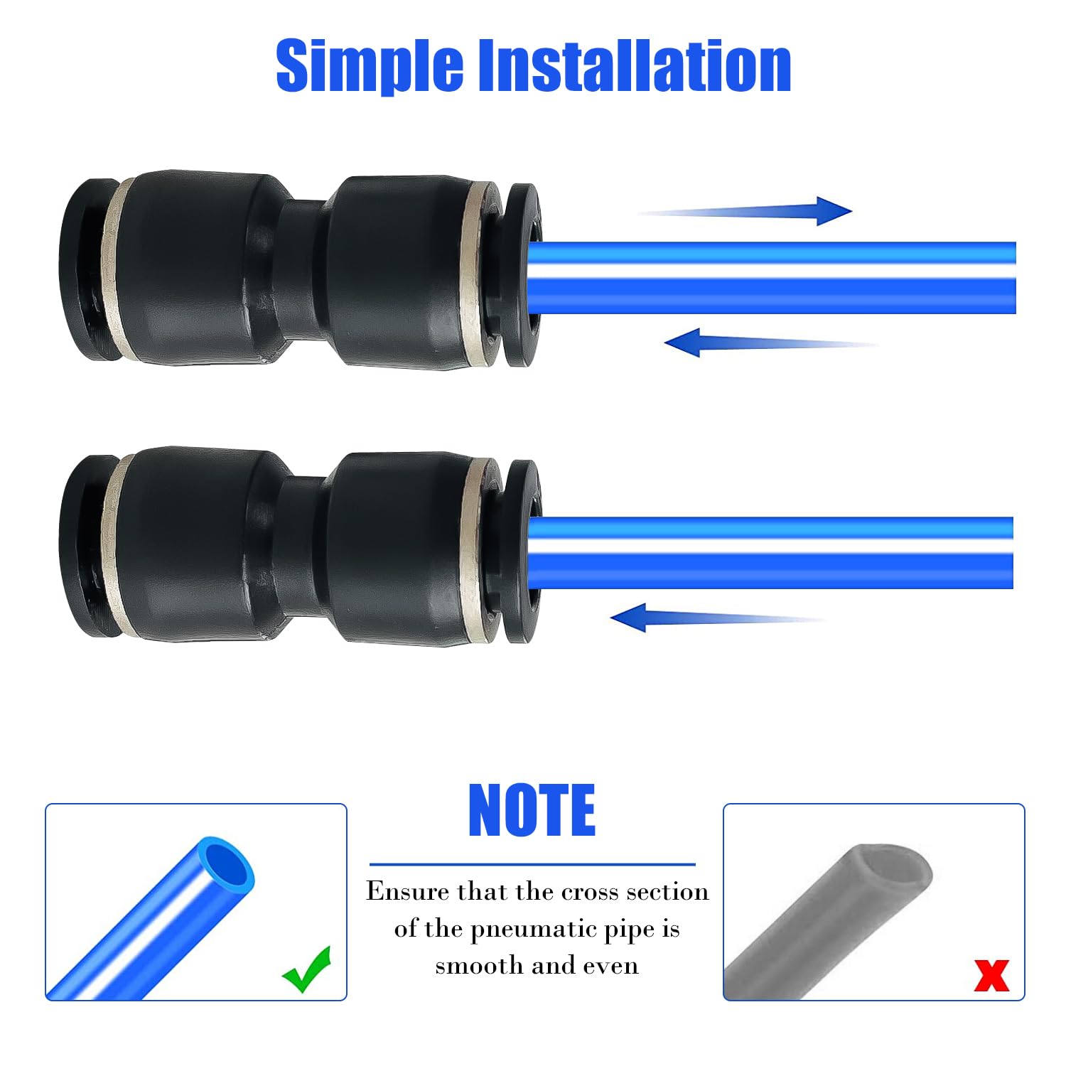 55 raccordi a spinta per collegare, a sgancio rapido, kit di raccordi per tubi pneumatici, 40 dritti, 5 splitter 5 a T, 5 gomiti (1/4" Od)