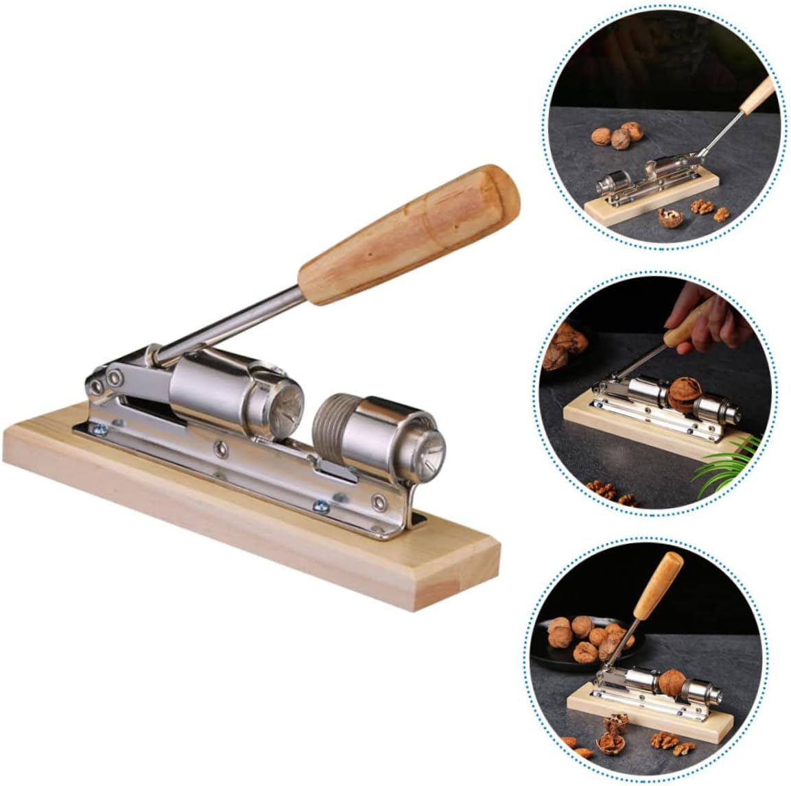 BESTYASH Mechanical Nutcracker Heavy Duty Walnut Shell Breaker Wooden Handle Portable Nut Cracker Tool for Home Use Comfortable to Hold Nut Opening Device