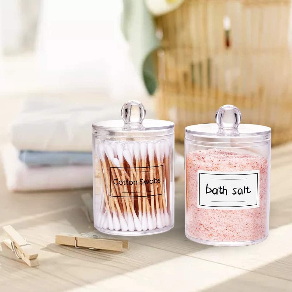 Ntuugn 4 PCS 10 Oz Plastic Cotton Swab Ball Pad Holders,Bathroom Storage Canisters,Clear Plastic Acrylic Jar for Cotton Ball,Cotton Swab,Floss Bow,Makeup Brush: Home & Kitchen