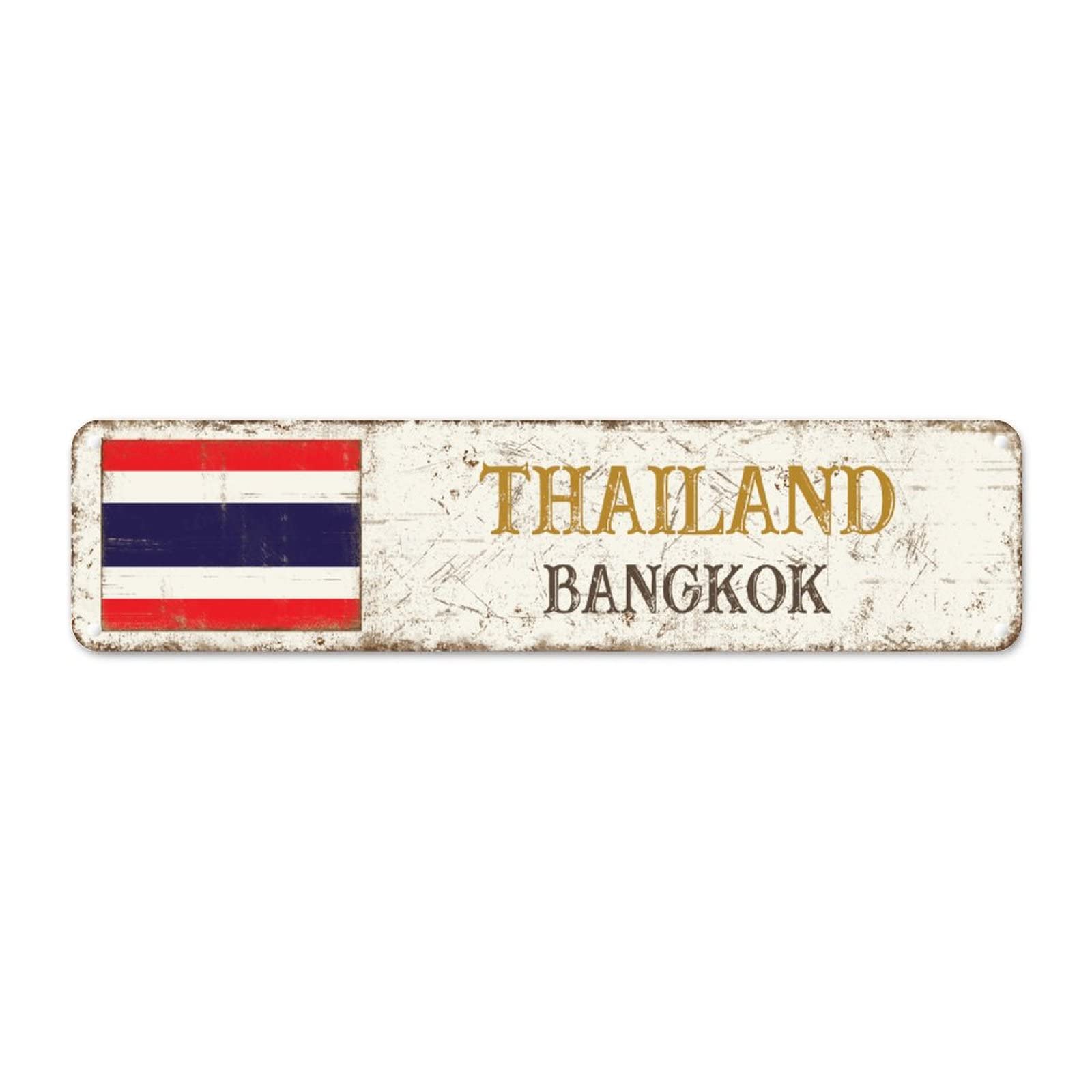 Cowkisssign Thailand Flag Aluminum Sign Capital City Bangkok Vintage Metal Sign Poster Country Souvenir National Flag City Souvenir Metal Sign Quality Metal Sign For Laundry Room Living Room 24X6in