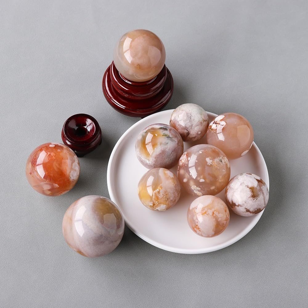 Cristal naturel brut Boule de cristal d'agate de cerise naturelle, sphère de Quartz Reiki, spécimens de pierres précieuses artisanales, boule d'agate de fleur polie, décoration de maison ( Size : 4-5c