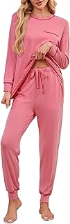 Becotal Soft Cotton Pajamas for Women Set 2 Piece Lounge Set Crewneck Long Sleeve Top and Jogger Pants Loungewear with Pocket