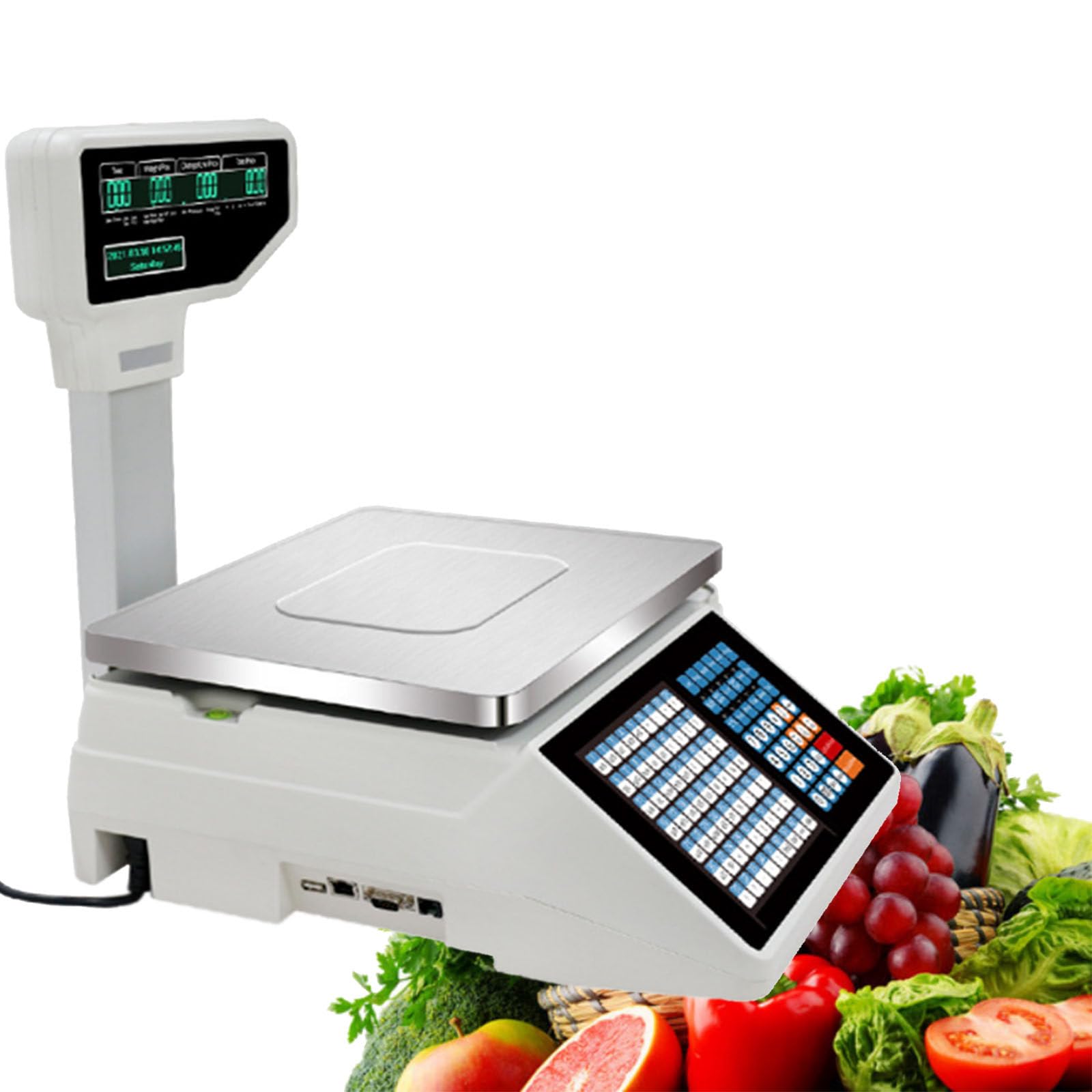 MYUYEE Commercial Label Printing Scale With Label And Receipt Printer,Electronic Scale Cash Register,30Kg/66Lbs Dual-Sided Lcd Display (A)
