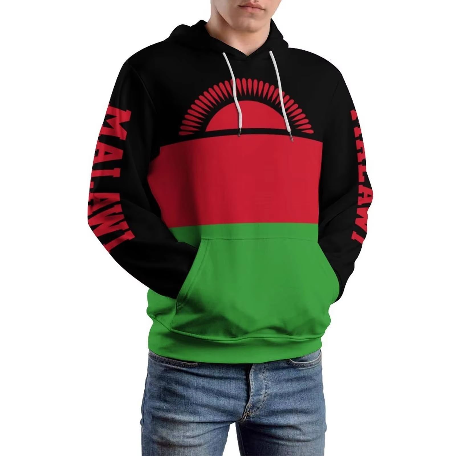 Sweat à capuche élégant homme imprimé drapeau pull graphique coupe ample hiver - 7