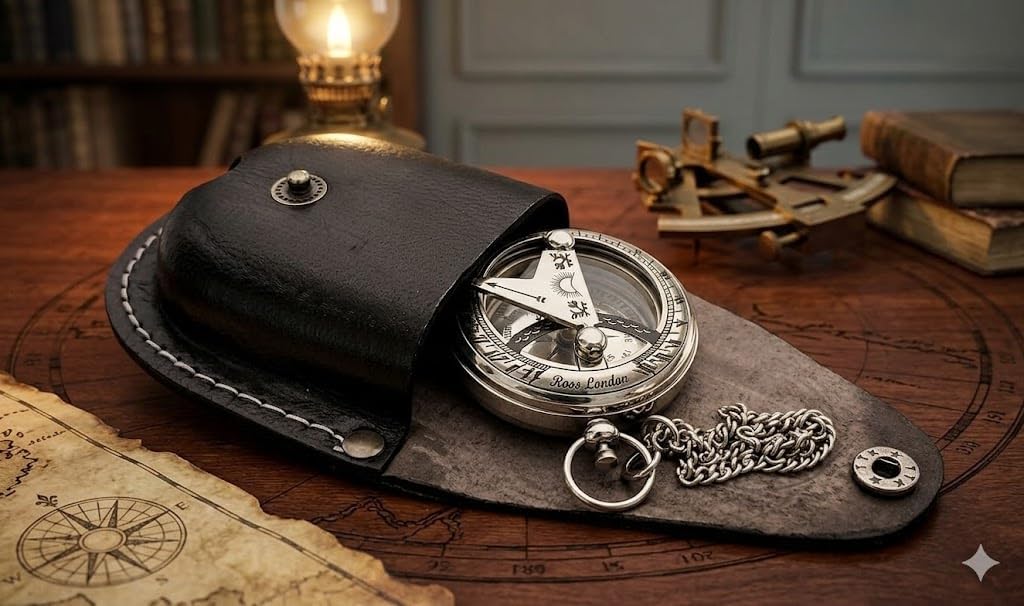 Golden 2” Brass Sundial Compass with Leather Case, Pocket Sundial Compass, Nautical Compass, Sun Dial Clock, Vintage Compass Gift for Men, Pocket Watch Compass