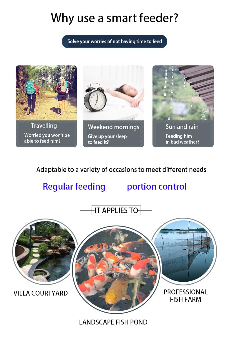 Automatic fish feeder for pond, Pond feeder, Automatic koi fish feeder for pond outdoor, Fish feeder automatic dispenser For a vacation away and prevent sunstroke(10L-battery powered) - image 4