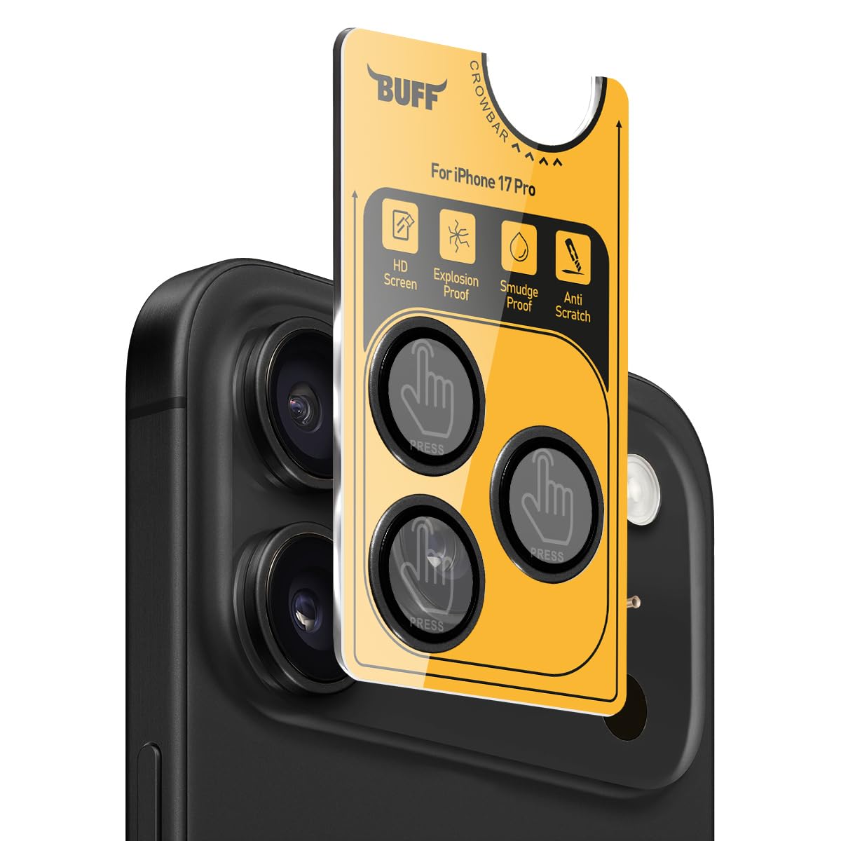 BUFF LABS iPhone 17 Pro ile Uyumlu Metal 9H Kamera Lens Koruyucu (Siyah)