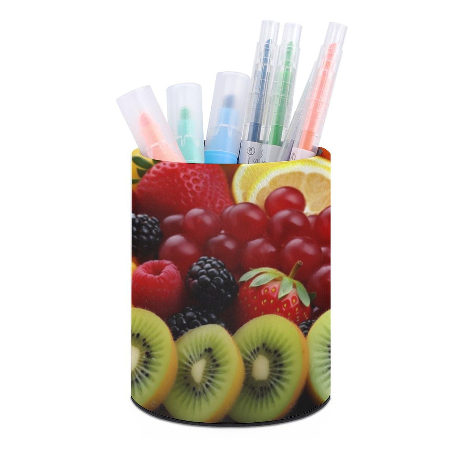 JTREHY Round Pen Holder,Fresh Fruit Printed Makeup Brush Storage Box Desktop Stationery Storage Cup Office Accessories Storage Box Pencil Storage Box for Home Office Dressing Table