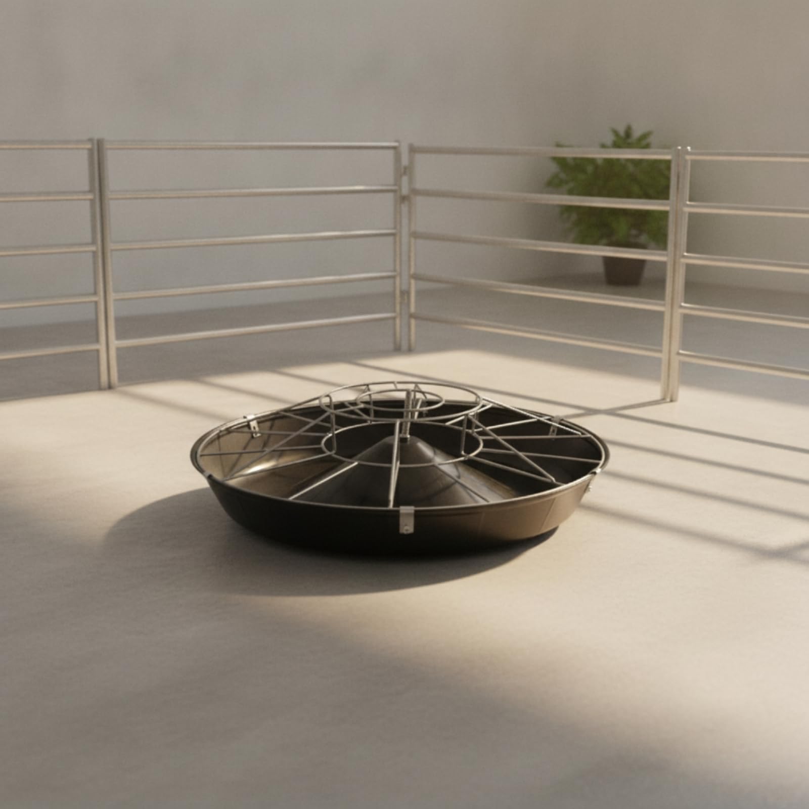 Contenitore per Mangime con Coperchio a Griglia Zincata E Cono Rialzato per Accesso Multiplo Degli Animali Nelle Strutture Agricole Adatto per, Nero, 70 Cm Singolo Strato 14 Fori
