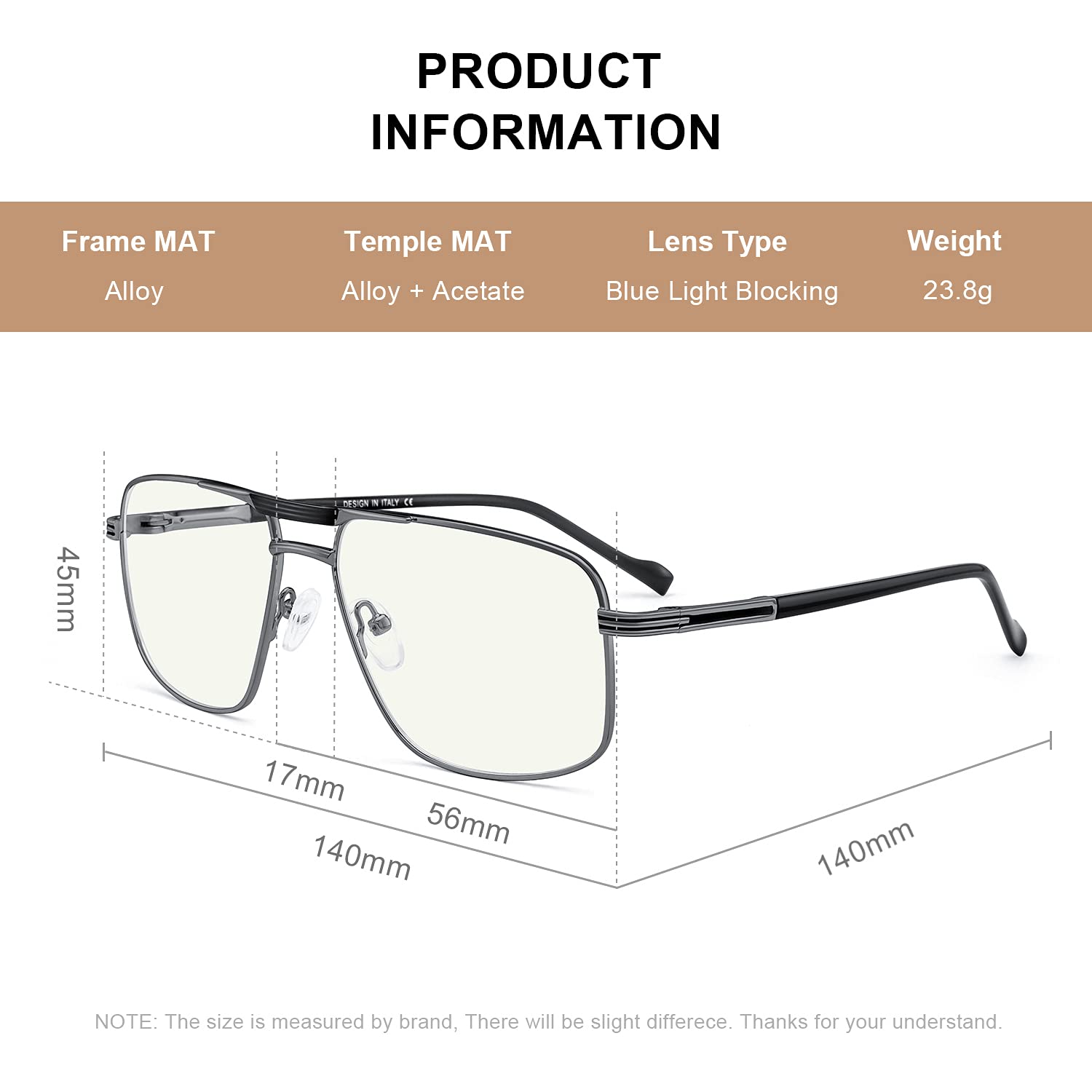Doppelbrücke, quadratische Lesebrille für Herren, blaues Licht, blockierende Computerleser