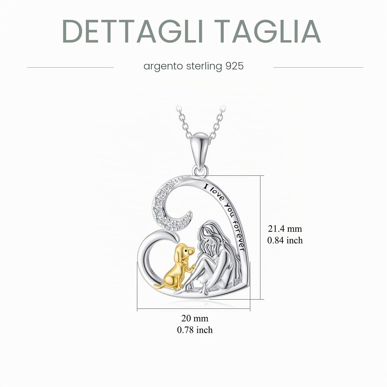 ROMANTICWORK Collana cane e bambina in argento 925 Collana con ciondolo a forma di cane a cuore d'amore Regali di gioielli per cani per le donne amanti dei cani figlia
