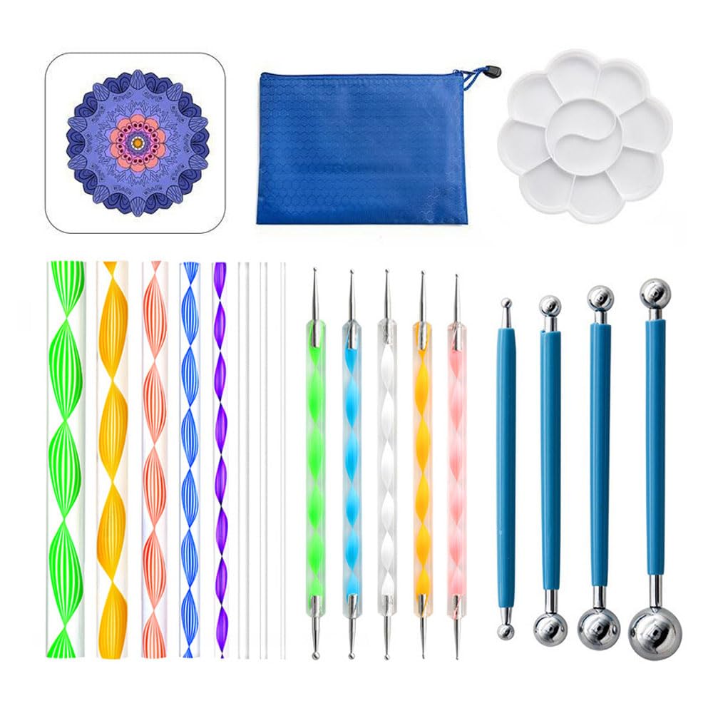 SagaSave Mandala Art Dotting Tools, 19 Pcs Mandala Ball Stylus Dotting Tools with Paint Tray, Different Size Painting Tools for DIY Stone Drawing Drafting Art