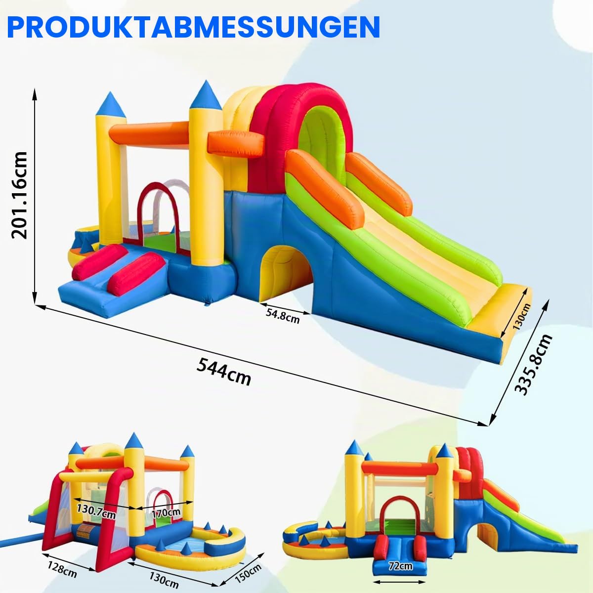 Baralir Kinder Hüpfburg mit Blower, 8-in-1 Multifunktion, Sicherheitsnetz, für Indoor & Outdoor, Bunt & Stabil