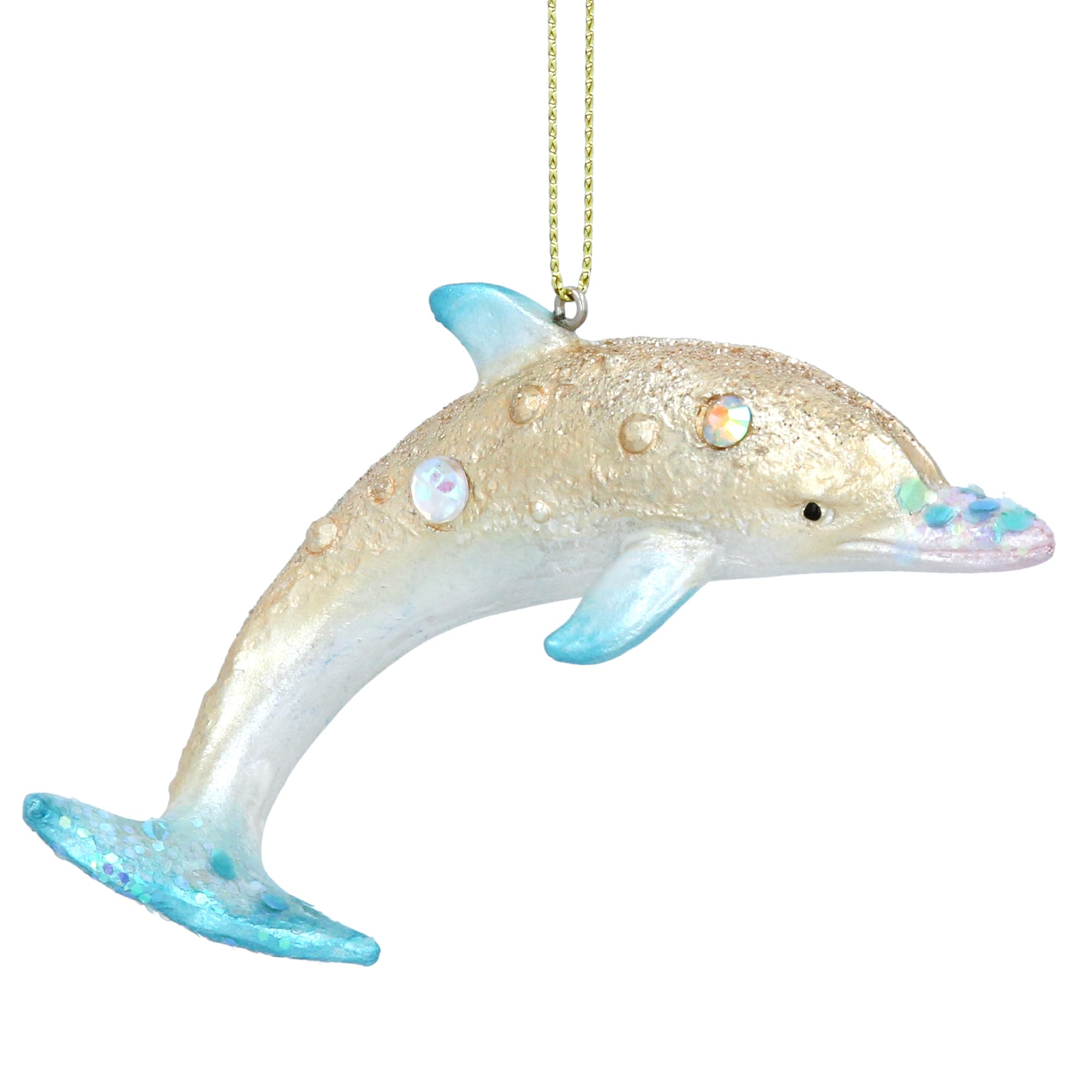 Gisela Graham Blue, Gold Blue And Gold Dolphin Christmas Tree Ornament