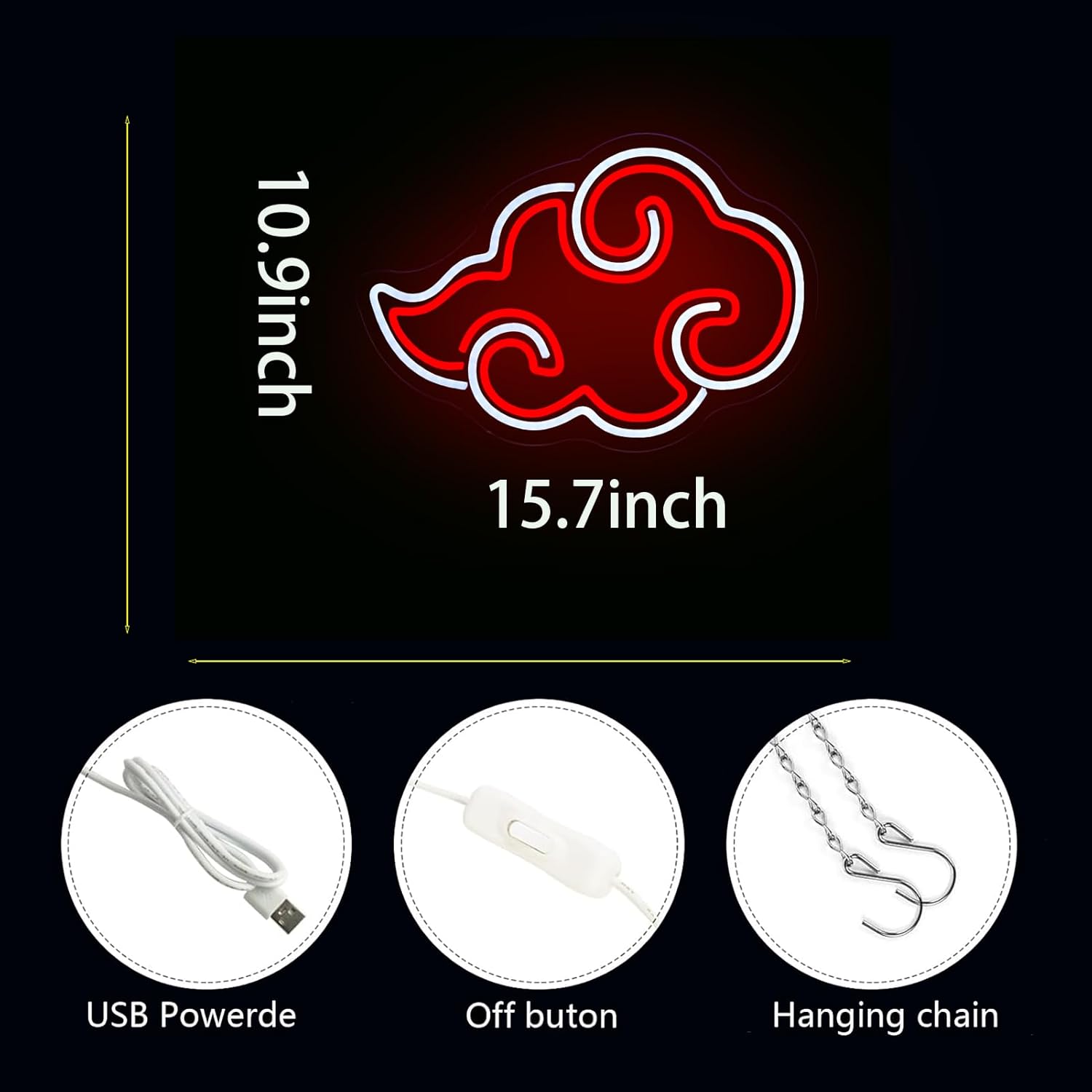 Anime Neon Sign - Red & White LED Neon Cloud Lights,Dimmable Gaming Neon Sign for Bedroom Game Room Man Cave Party, Gifts for Your Son, Boyfriend,15 x 10 IN