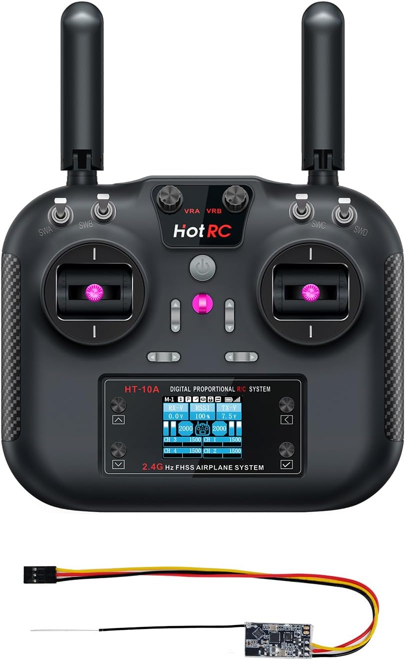 Yahboom 2.4GHz 10-Channel RC Transmitter Receiver FHSS & 10CH Receiver with Box for FPV Drone RC Airplane Plane Boat Car Helicopter (with SBUS Receiver)