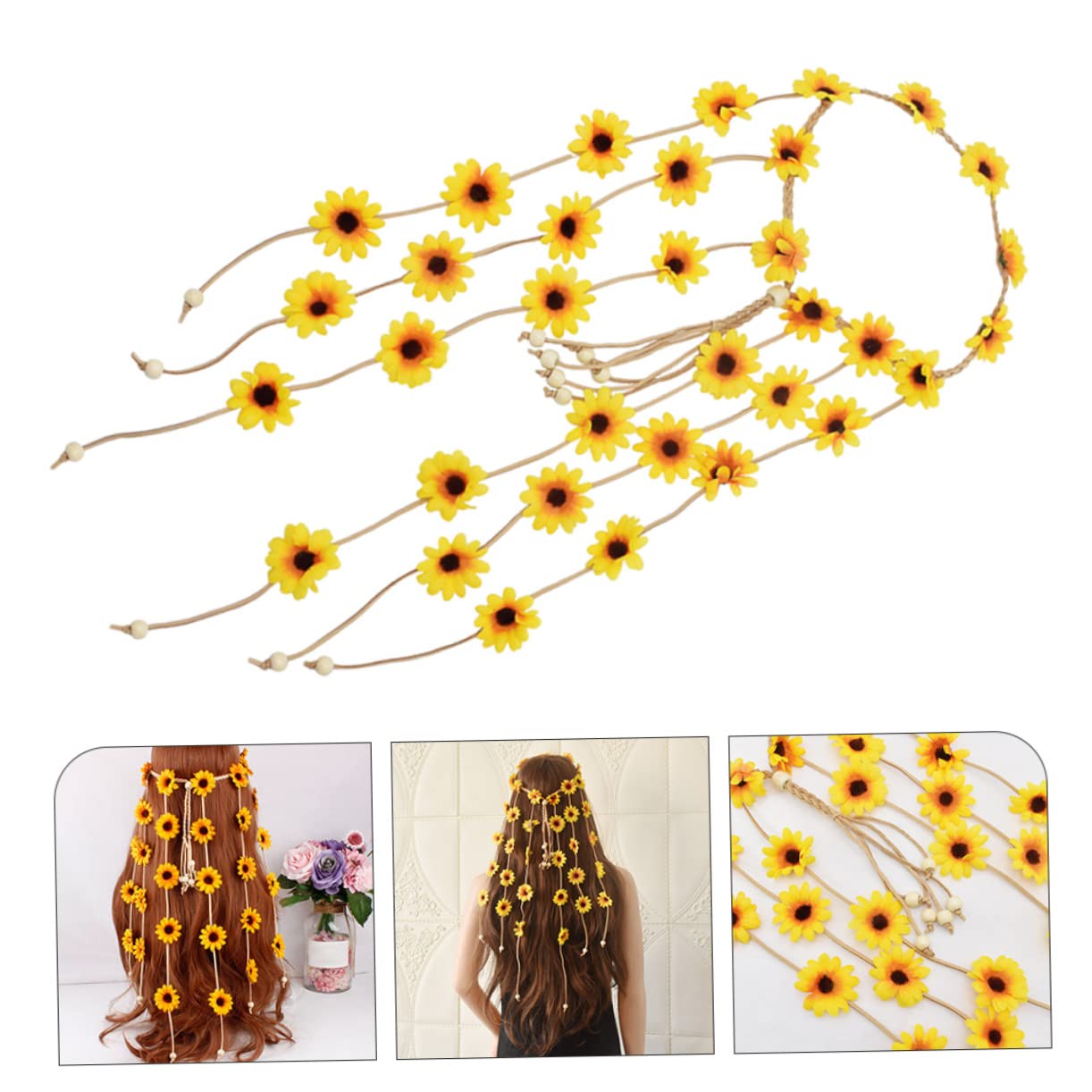 Ipetboom Bandeau Tournesol Bandeau à Fleurs Coiffe Pompon Fleur Pour Plage Vacances