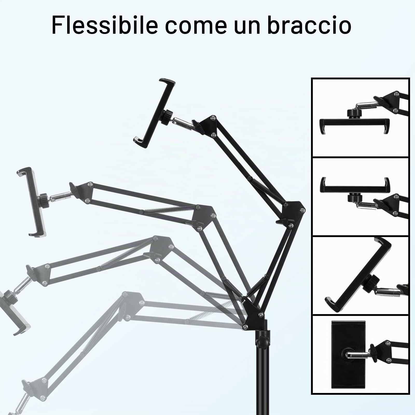 Supporto per tablet e cellulari da pavimento regolabile universale girevole 360 gradi in metallo per iPad iPhone iPad Pro 4,5-12,9 pollici nero