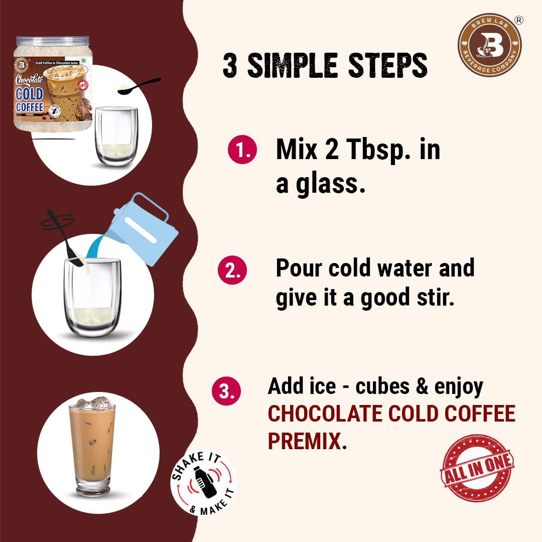 Brew Lab Chocolate Cold Coffee Premix - 250g Instant Coffee Powder (Chocolate Flavoured) 2