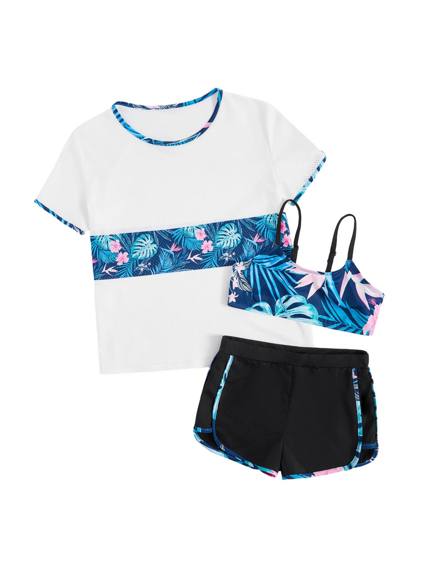 Photo 1 of SOLY HUX Girl's Tropical Print Bikini Bathing Suit with Cover Up 3 Piece Swimsuits 10 Years Multicoloured Floral