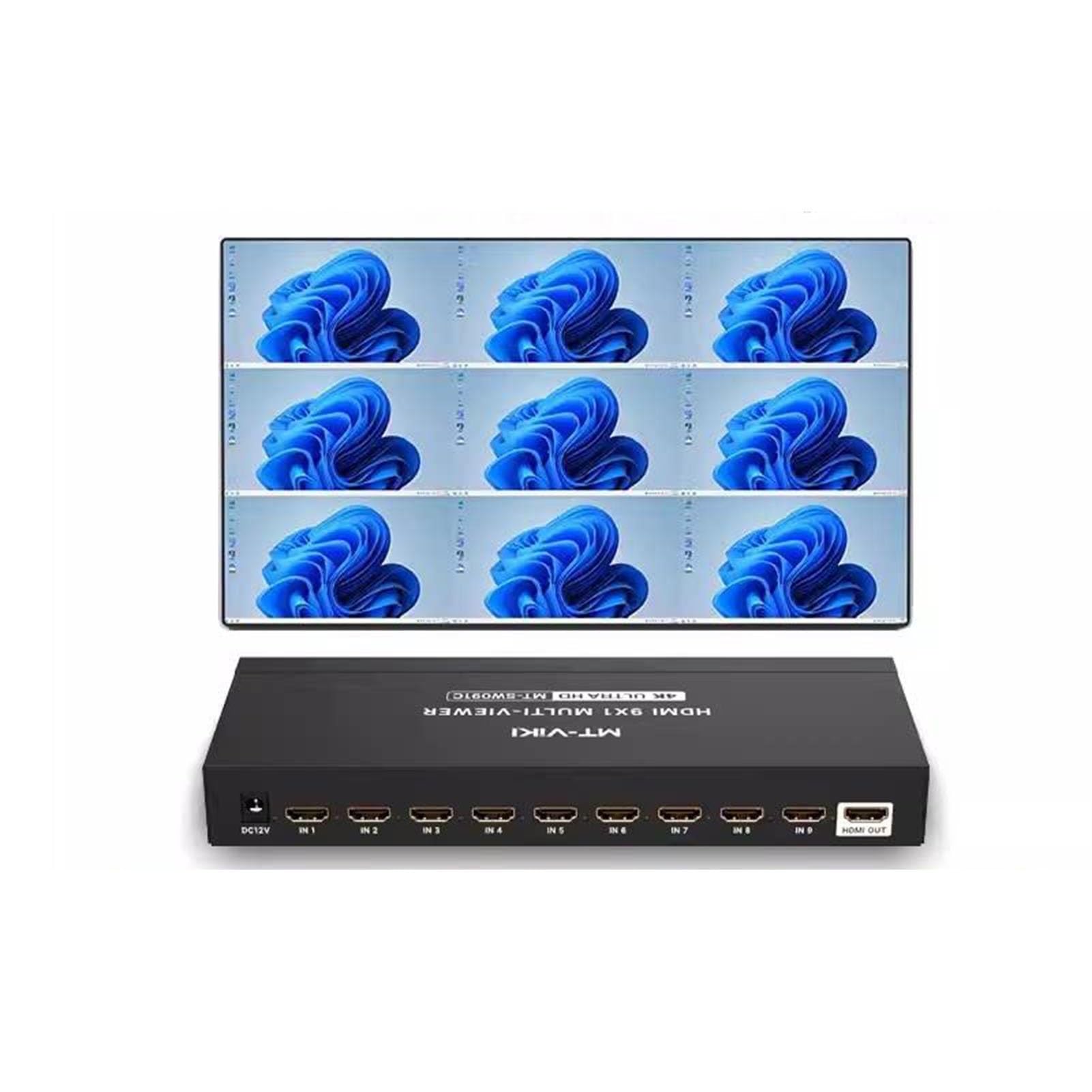 Switch HDMI Senza Soluzione di continuità, Splitter Schermo, Distributore Sincrono Audio/Video con Risoluzione 4K, Supporta Ingressi Sorgente di Segnale E Schermi di Uscita(9 Ports)