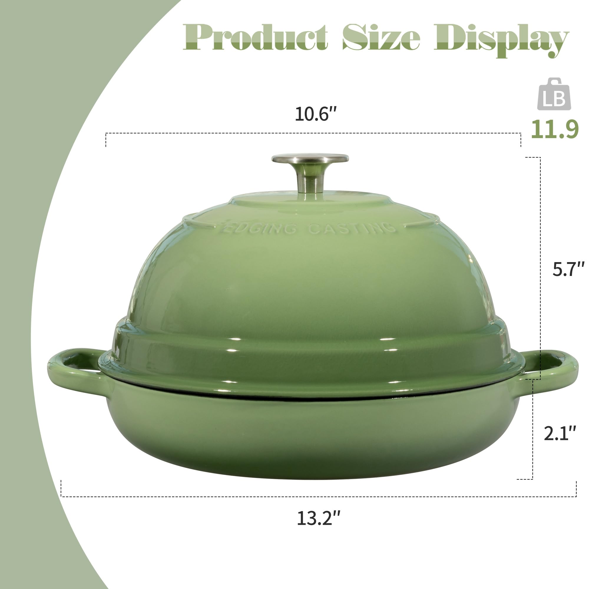 EDGING CASTING Emaliowany żeliwny holenderski garnek do piekarnika z pokrywką, okrągły piec do chleba domowej roboty na zakwasie, 6 l, pistacjowy zielony