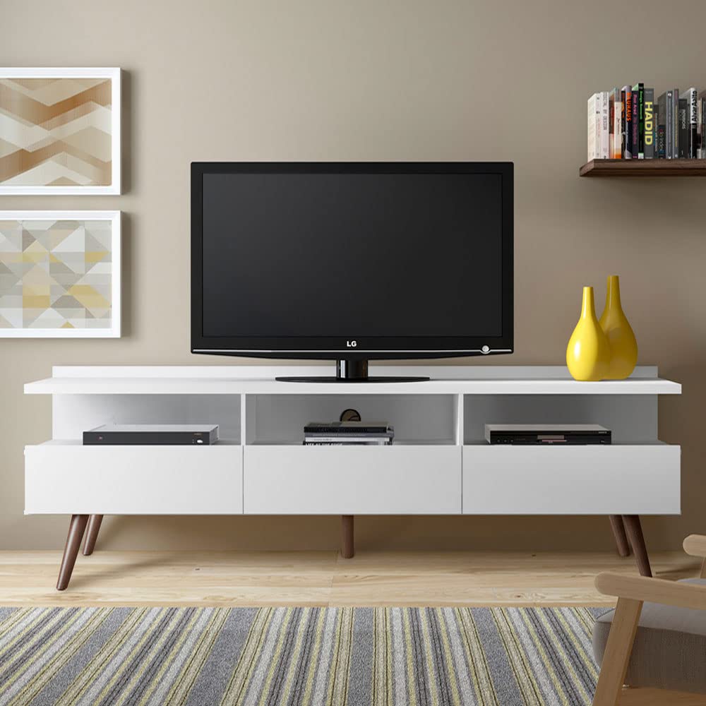 MADESA TV Stand with 3 Doors, for TVs up to 65 Inches, Wood, 160 x 58 x 36 Cm - White