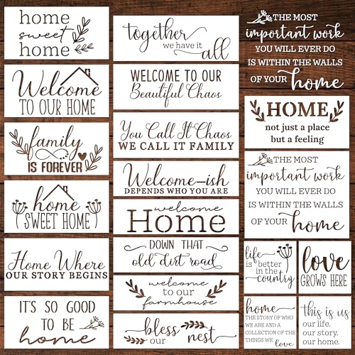 Keluna Welcome Home Stencils 20 Pcs Large Sweet Home Plastic Template Letters for Wood Sign Porch Wall Decor