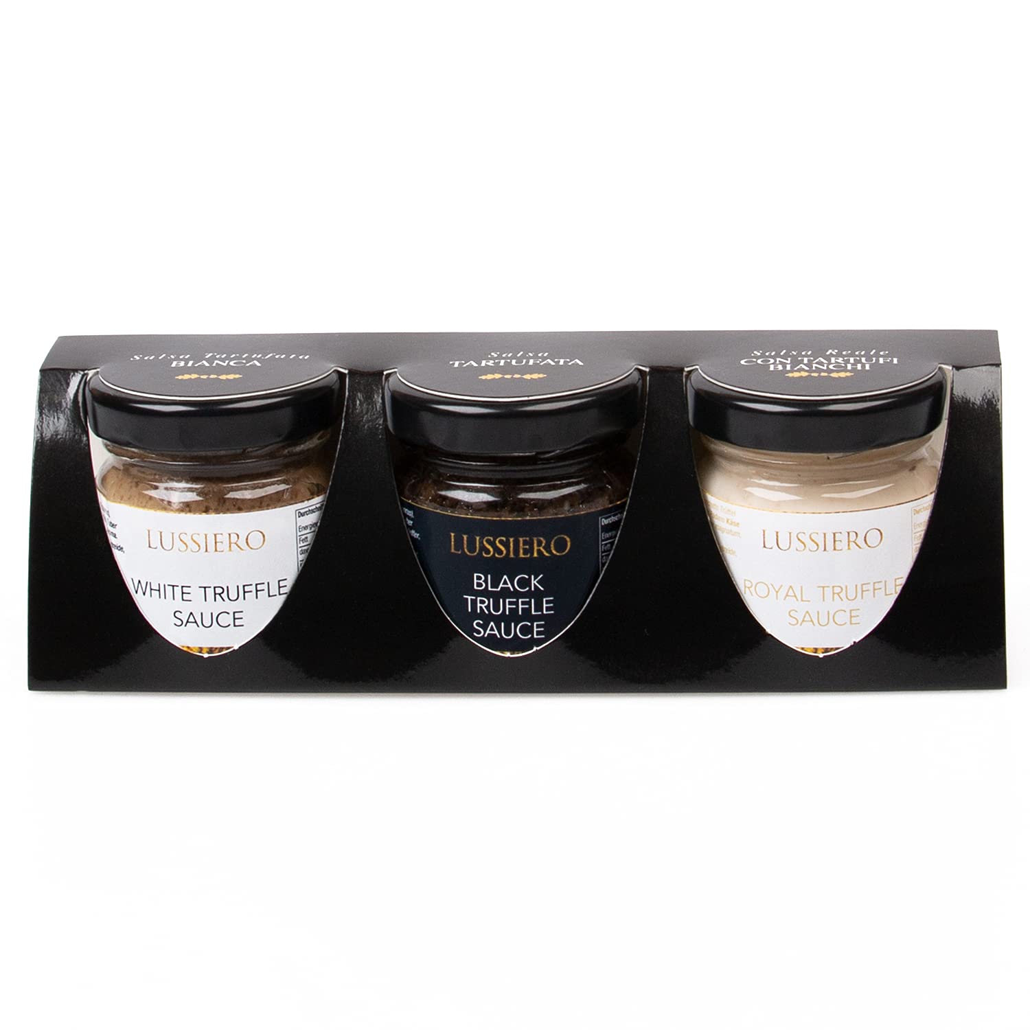 Lussiero Coffret Cadeau Truffes - Sauce à la Truffe Blanche Biancheto, Sauce à la Truffe Noire d'Été et Sauce à la Truffe Blanche Royale