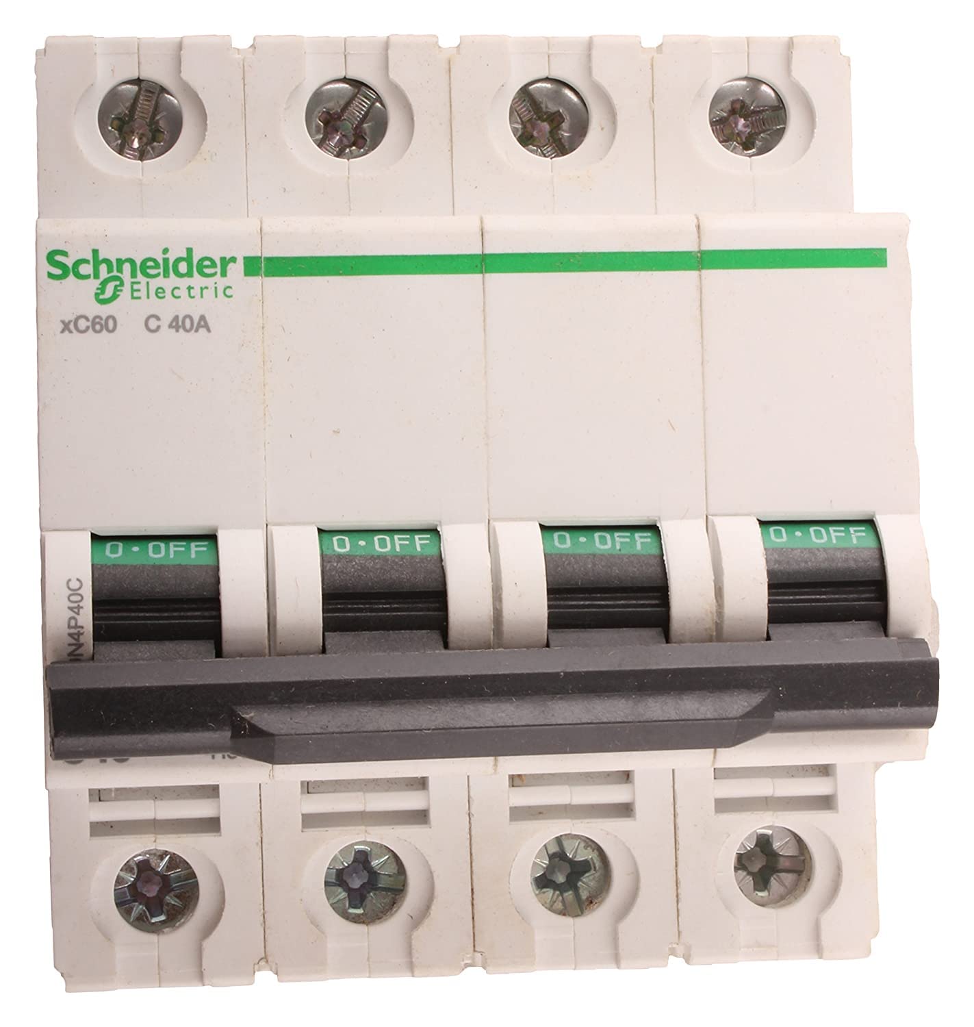 Schneider Electric Acti9 MCB A9N4P40C, 40Amp 4 Pole MCB, C Curve, 10000A (10kA) White Color Miniature Circuit Breaker-picture-1