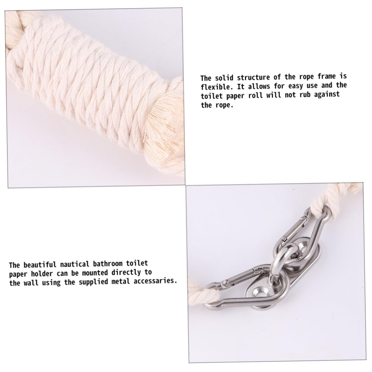 Housoutil Toilettenpapierhalter Flexibles Design aus Baumwollseil mit Metallhaken Handgefertigt im Maritimen Stil für Badezimmer für Ferienhaus und Badezimmerwand