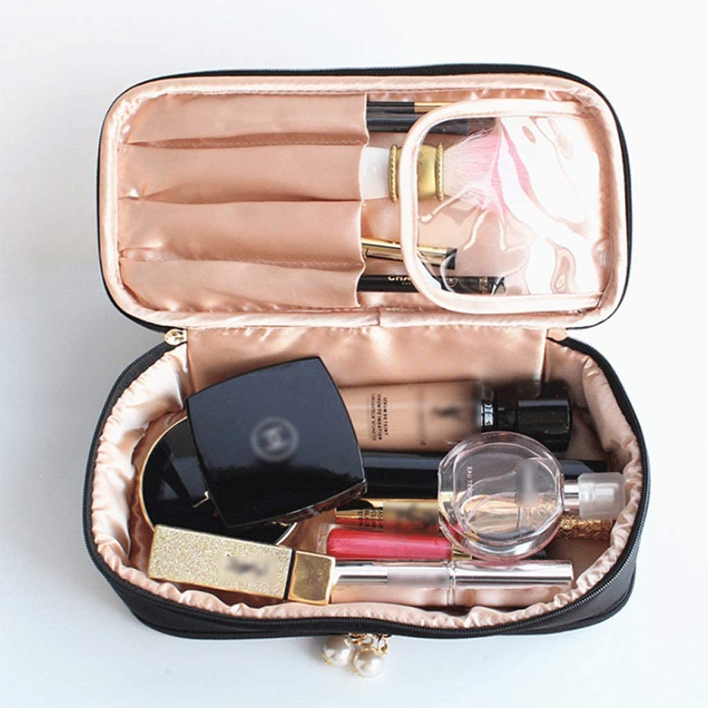 CLQ Reise-Schmuckbox-Organizer-Tasche Mit Strapazierfähigem Griff 2 In 1 Make-up-Box Für Frauen Mädchen Schmuckrolle Reiseetui Große Kosmetik-Aufbewahrungstasche Schwarz