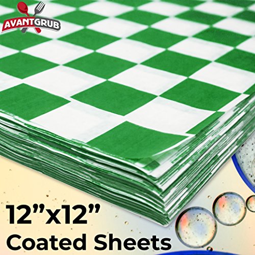 Image of Avant Grub Deli Paper 300 Sheets. Turn Your Backyard Cookout Party into a Special Event with Green & White Checkered Food Wrapping Papers. Grease-Resistant 12x12 Sandwich Wrap Prevents Food Stains!