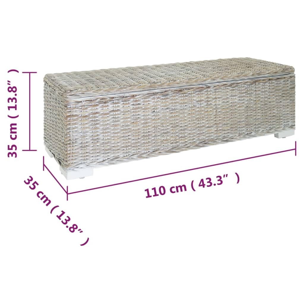 Baúl blanco de 110 cm de mimbre natural Kubu con marco de madera maciza de caoba, banco acolchado con espacio de almacenamiento, tapa abatible para pasillo, dormitorio y entrada