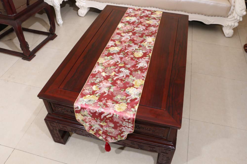 Runner Da Tavolo Natalizio Con Nappe 175x38 Cm – Motivo Floreale Rosso, Lavabile, Per Matrimoni E Country - 5