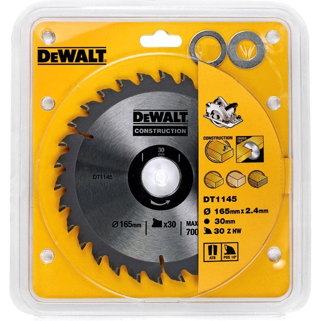 DeWalt DT1145-QZ - Hoja para sierra circular portátil para construcción 165x30mm 30D ATB +10º