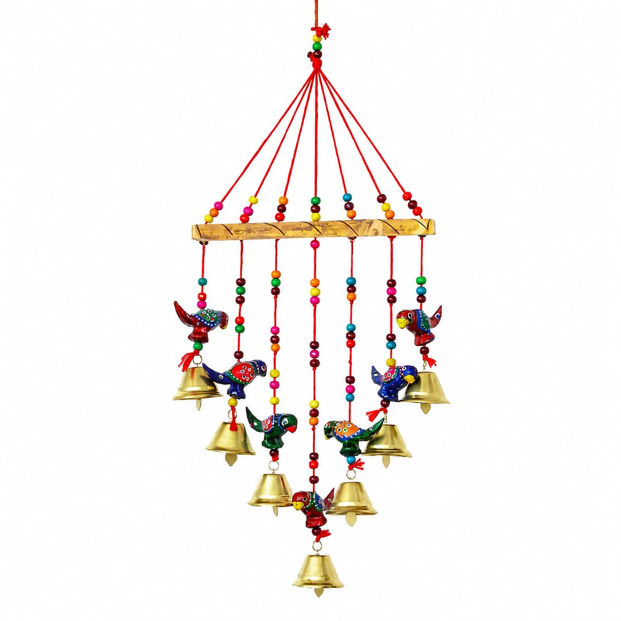 Decorative Bird Hanging Bell Wind Chime | Colorful Beaded Wall Hanging with Metal Bells | Traditional Indian Home Decor for Door Balcony Window Entrance and Garden-image-39