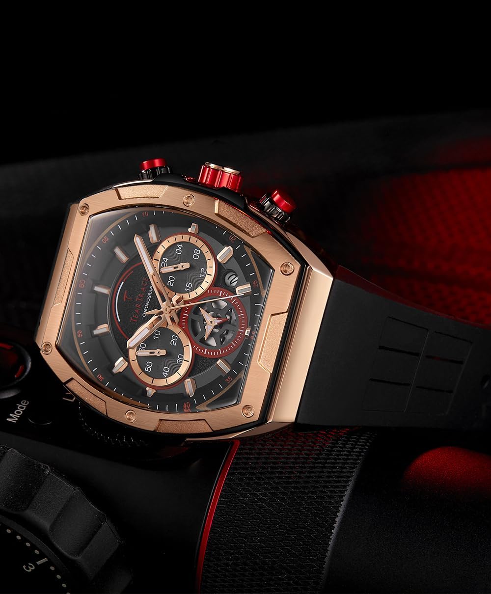 Men's Watches with Silicone Strap Analog Quartz Waterproof Chronograph Luminous Tonneau Watches for Men, Big Face Sport Work Dress Unique Wrist Watch - Image 3