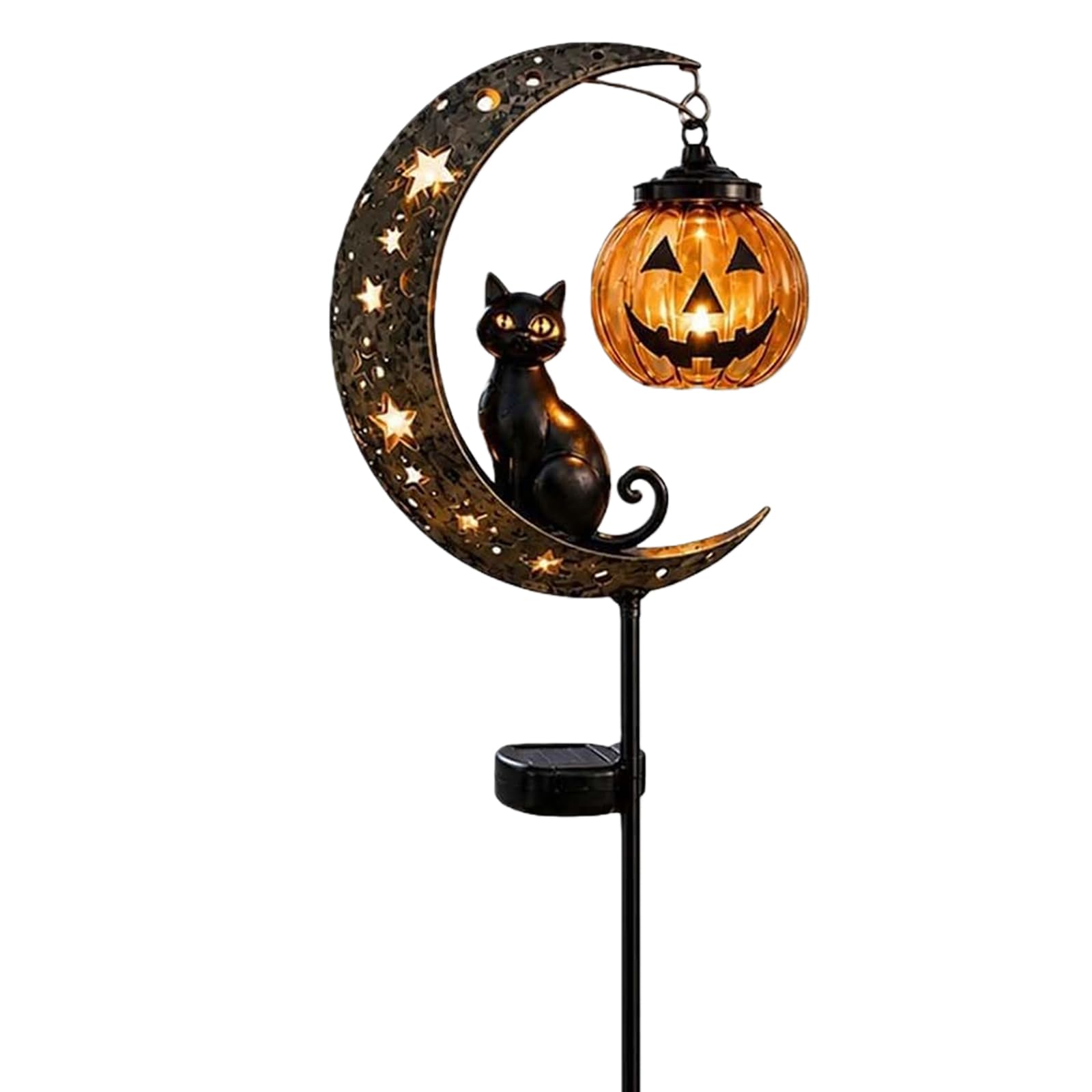 Solar Halloween Garden Stake Light – Black Cat Pumpkin Moon Lantern