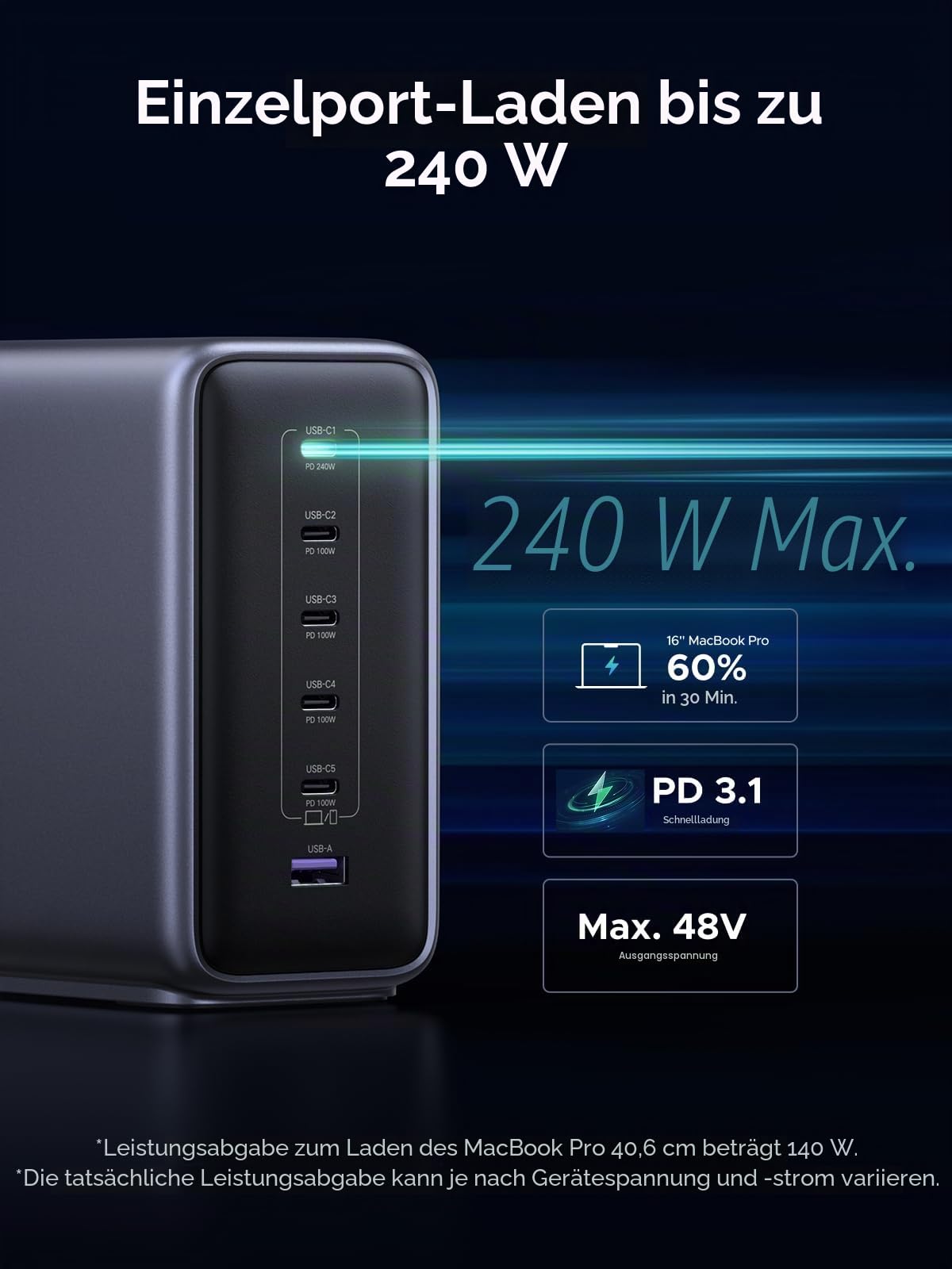 UGREEN Nexode 500W GaN Schnellladestation Ladegerät Aufladestation - 6 Ports USB-C & USB-A, 240W Single Port, Smart Temperaturkontrolle, platzsparendes Design, für Laptops, Handys und mehr