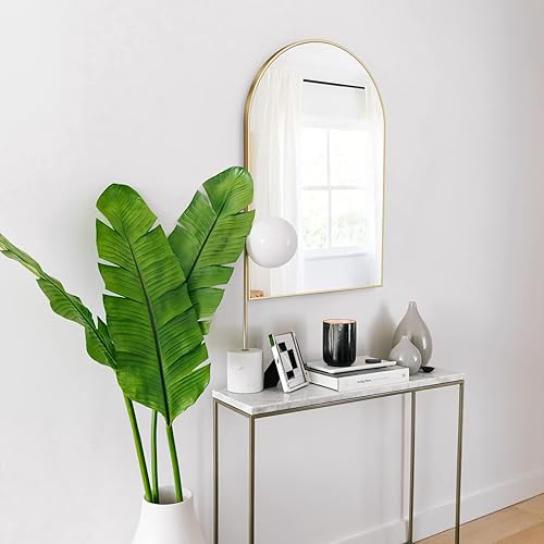 Miniatura 7 de Espejo de arco, espejo de baño con arco dorado de 26 x 38 pulgadas, marco de metal grande, espejo montado en la pared para sala de estar, chimenea,