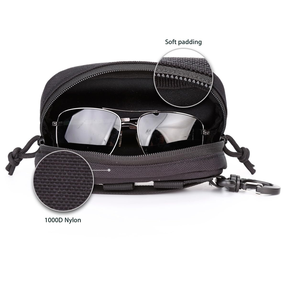 Custodia per occhiali da sole con passante per cintura, custodia per occhiali da sole con chiusura lampo portatile, borsa per occhiali da sole per esterni, arrampicata, escursionismo,