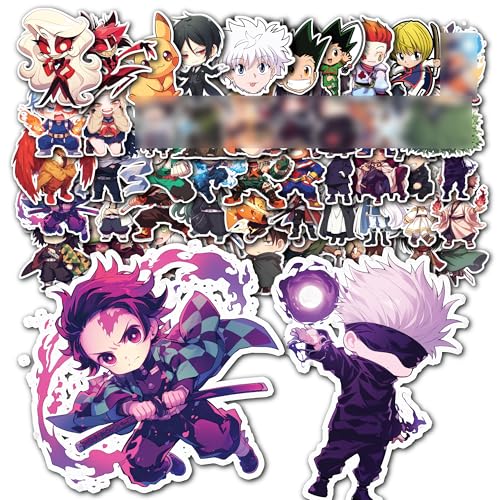 Evercio 50 Pcs Anime Stickers Mixed Pack Trendy Various Manga Stickers Vinyl Decals for Water Bottle Kindle EBook Laptop Phone Notebook Gift for Anime Lover Kids Teens Adults Unique Designs